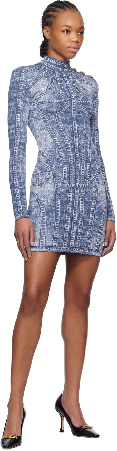 Mekko Balmain Balmain Jacquard Denim Effect Minidress Sininen | EF1R8237KH80, 3
