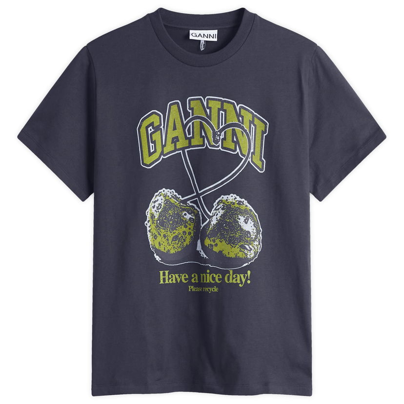 T-paita GANNI GANNI Relaxed Fit Graphic T-Shirt with Cherries Print Tummansininen | T4292-252