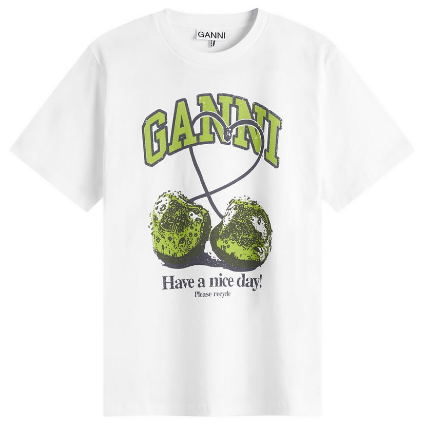 T-paita GANNI GANNI Cherry Relaxed T-Shirt, Size Large Valkoinen | T4291-151