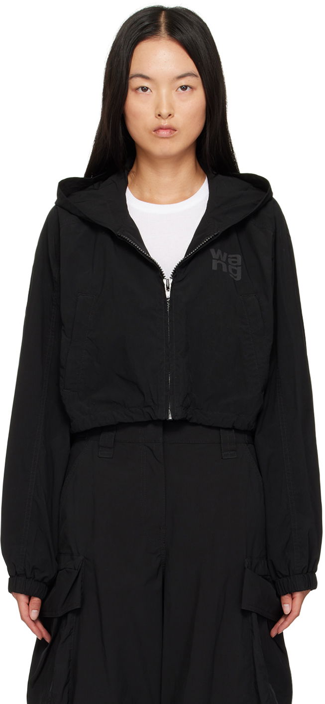 Huppari Alexander Wang Alexander Wang Logo Cropped Hooded Jacket Musta | 4WC3242087