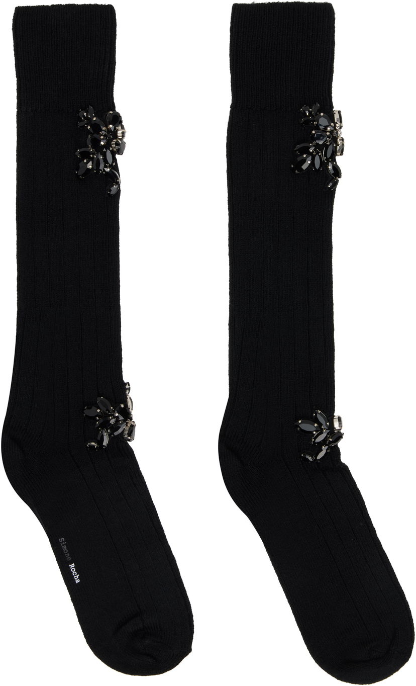 Sukat Simone Rocha Simone Rocha Embellished Rose Knee Socks Musta | SOCK63B 0634