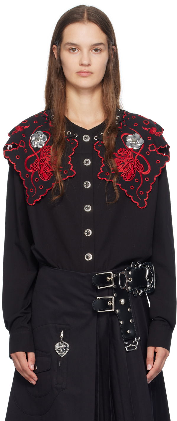 Paita Chopova Lowena Marlin Embroidered Detachable-Collar Shirt Musta | 2243