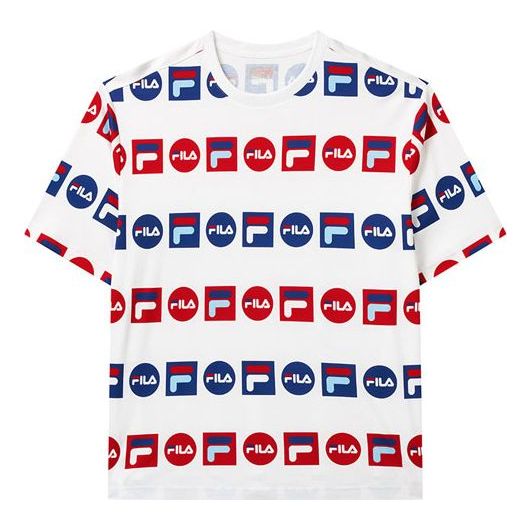 T-paita FILA Logo Full Print Loose T-Shirt Valkoinen | F51M128154F-WT
