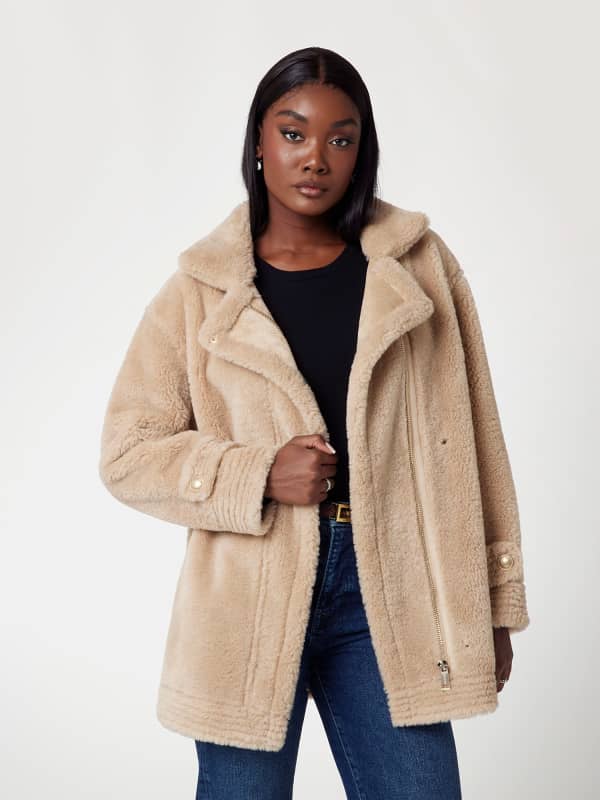 Bomber-takki GUESS Faux Shearling Coat Beige | W4BL16WGHZ0, 0