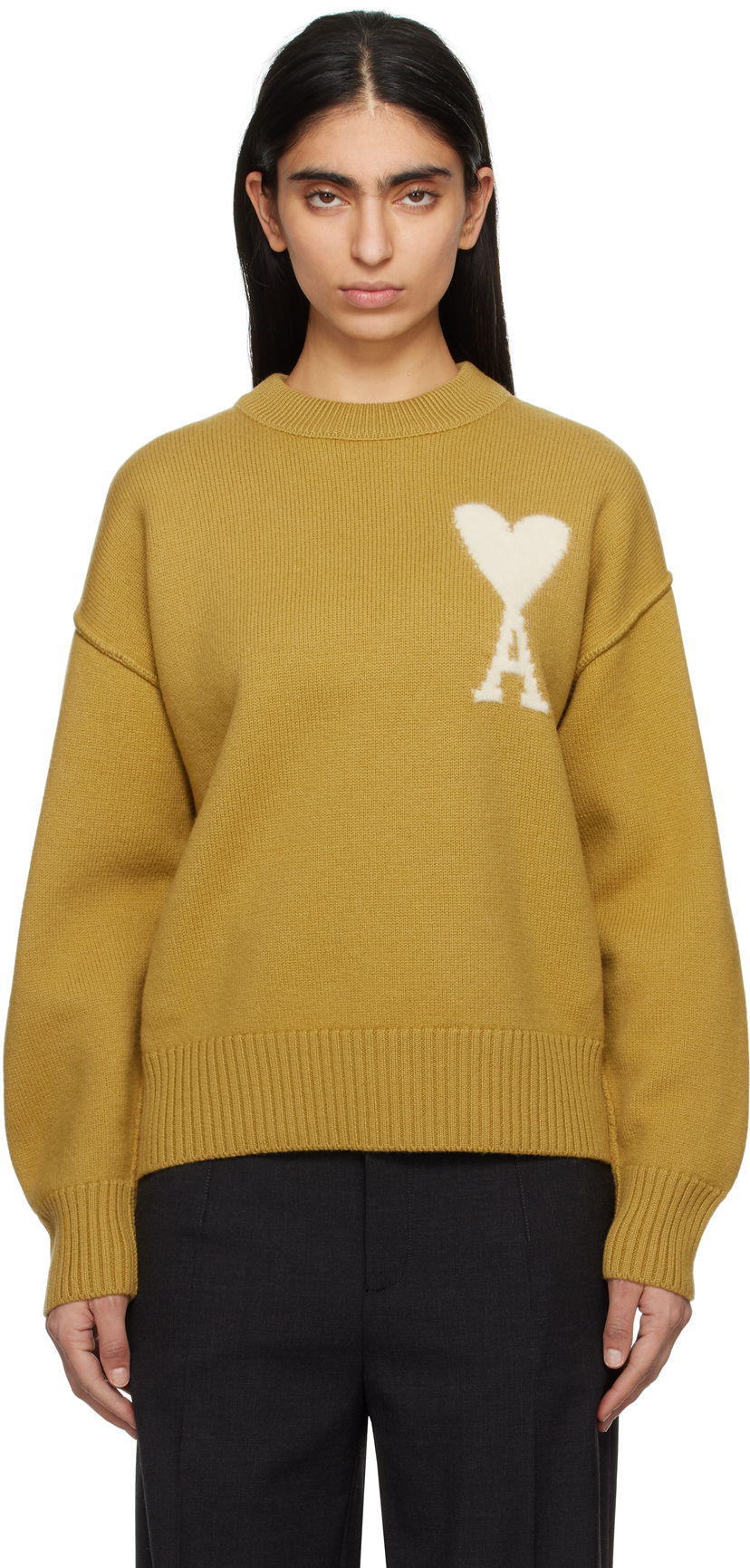Villapaita AMI AMI Paris Wool Ami de Coeur Sweater Keltainen | UKS090.KN0090