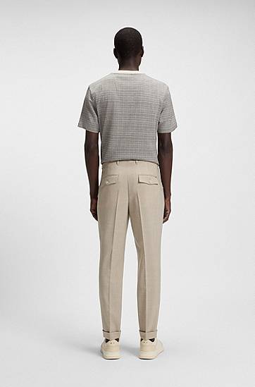Housut BOSS Men's Tapered Fit Micro-Patterned Virgin Wool Trousers Beige | 50545822, 1