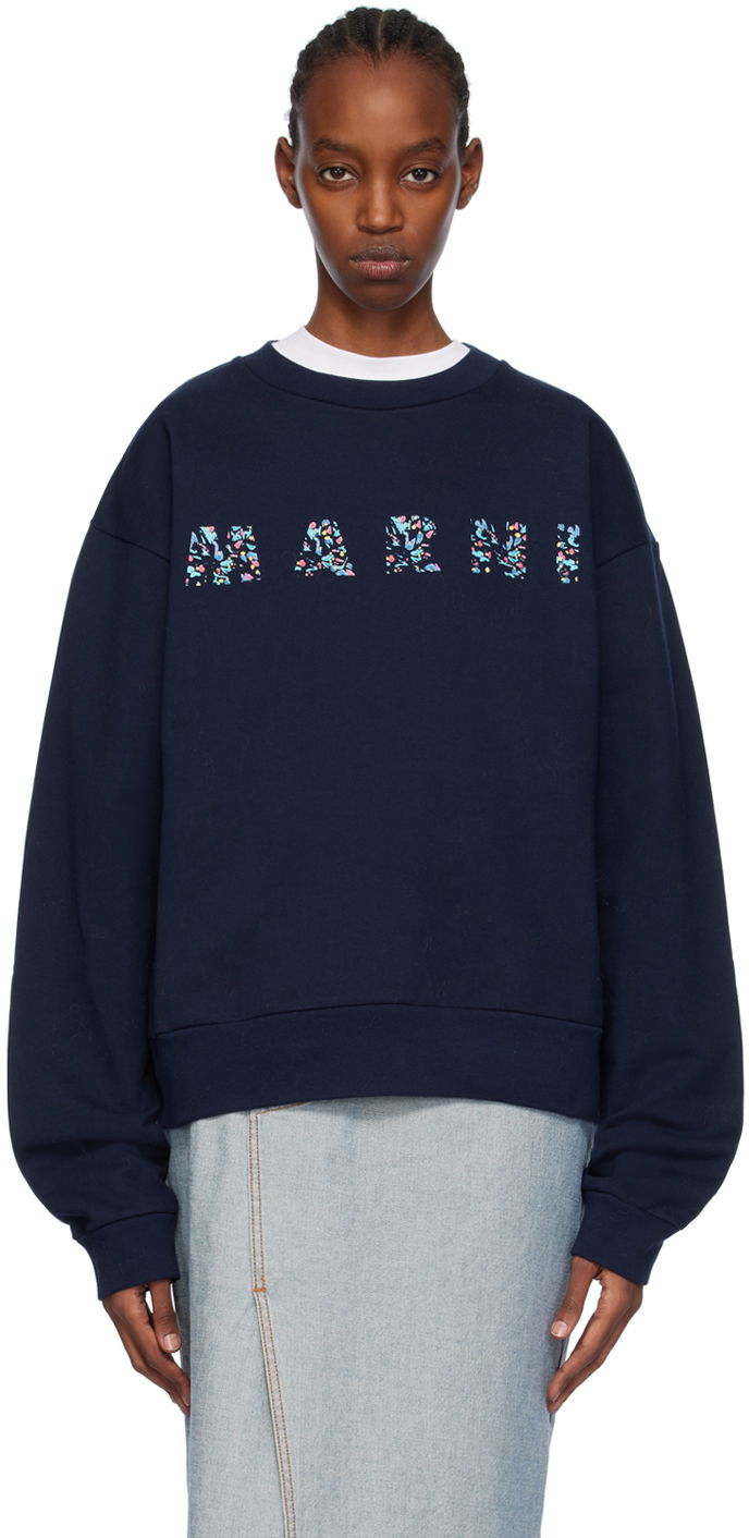 Huppari Marni Printed Sweatshirt Tummansininen | FUMU0074PD USCW22, 0