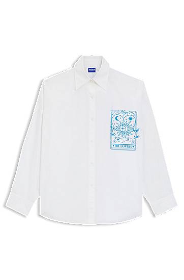 Paita BOSS Oversized-fit Blouse in Cotton with Tarot Prints Valkoinen | 50550270