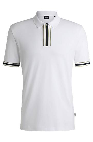 Poolopaita BOSS Interlock Cotton Polo Shirt with Contrast Tipping Valkoinen | 50486186