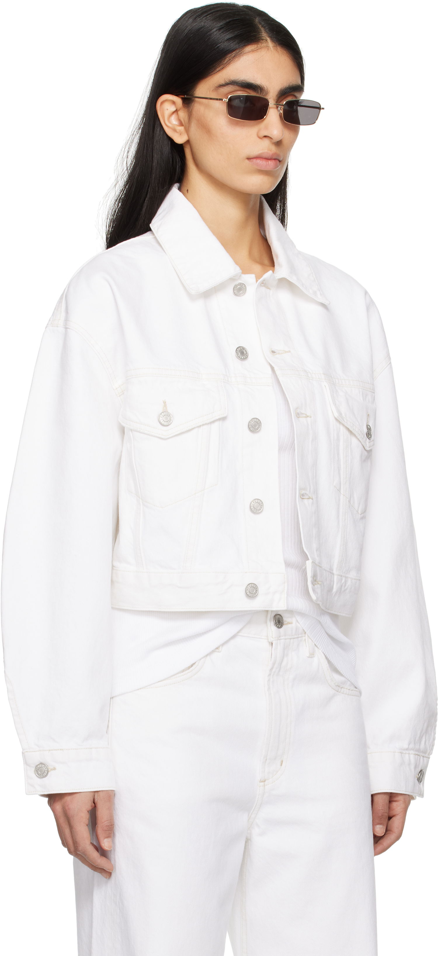 Takki AGOLDE AGOLDE Palmer Cropped Denim Jacket Valkoinen | A5047-1183, 1