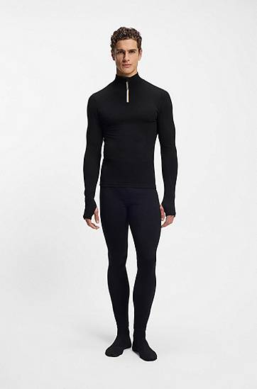 Villapaita BOSS Ski wool-blend base layer long-sleeve quarter-zip top Musta | 50544368, 1