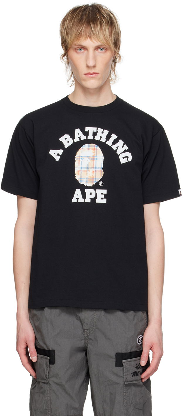 T-paita BAPE BAPE Black Bleached Check College T-Shirt Musta | 001TEK301037M