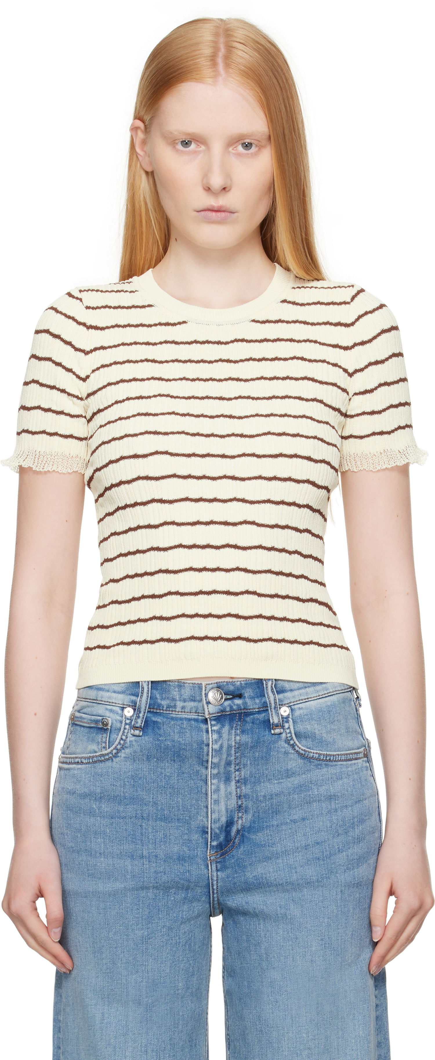 T-paita rag & bone rag & bone Chiara Stripe Crew T-Shirt Keltainen | WAS25P025UG25, 0