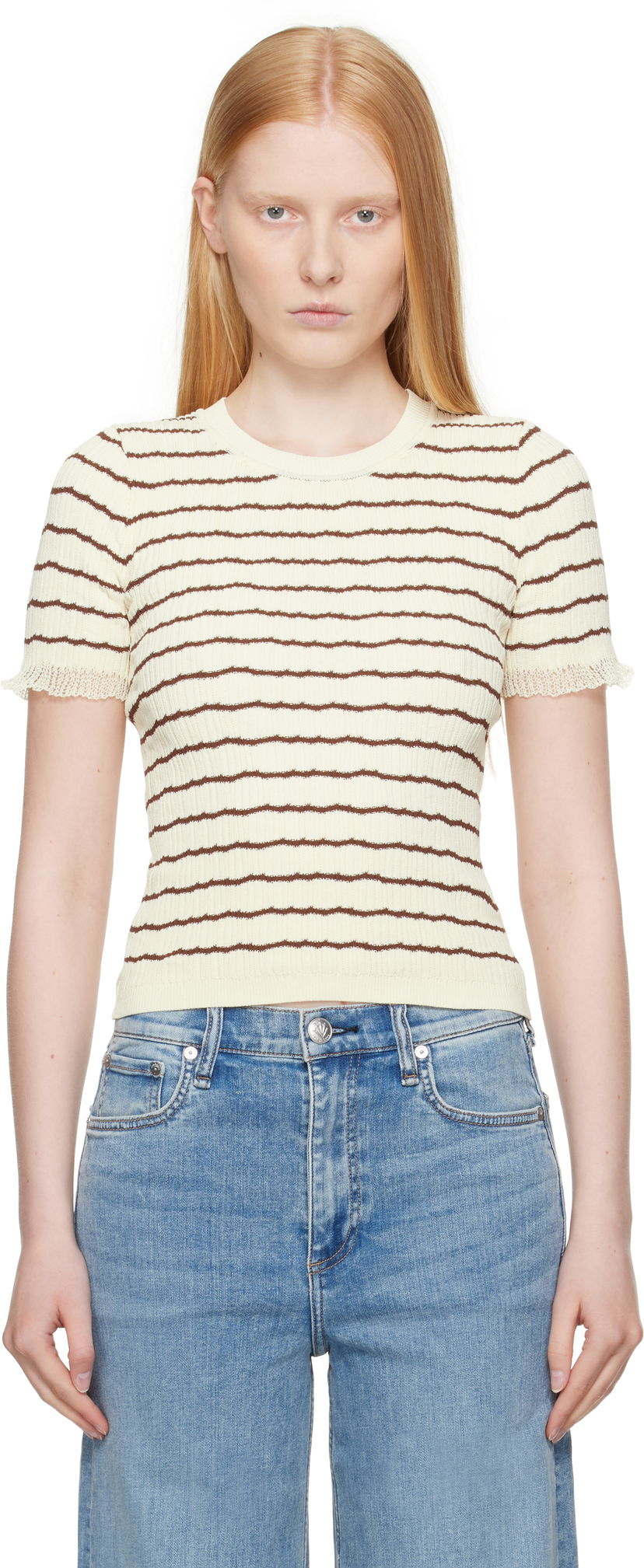 T-paita rag & bone rag & bone Chiara Stripe Crew T-Shirt Keltainen | WAS25P025UG25