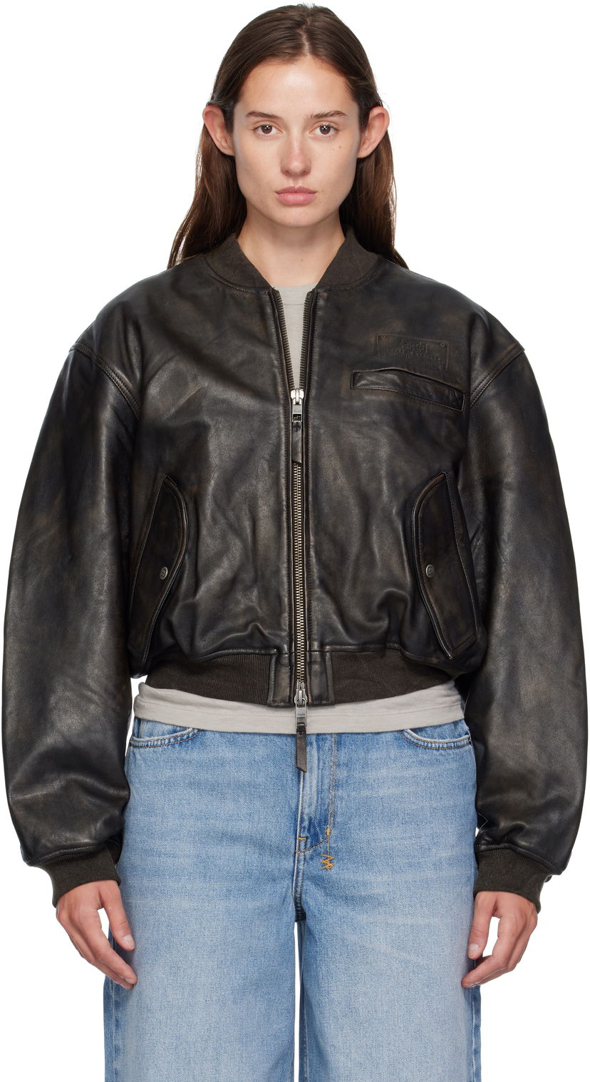 Bomber-takki Ksubi Ksubi Alpha Crop Leather Bomber Jacket Musta | WFA25JK009