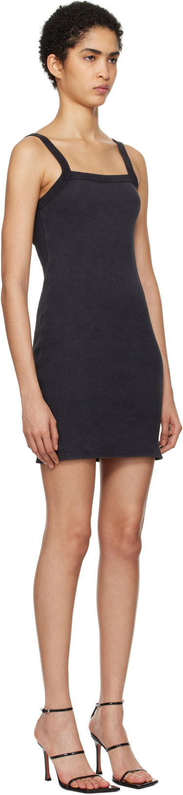 Mekko Alexander Wang Alexander Wang Waffle-Knit Stretch Cotton Mini Dress Musta | 8C4246605W, 1