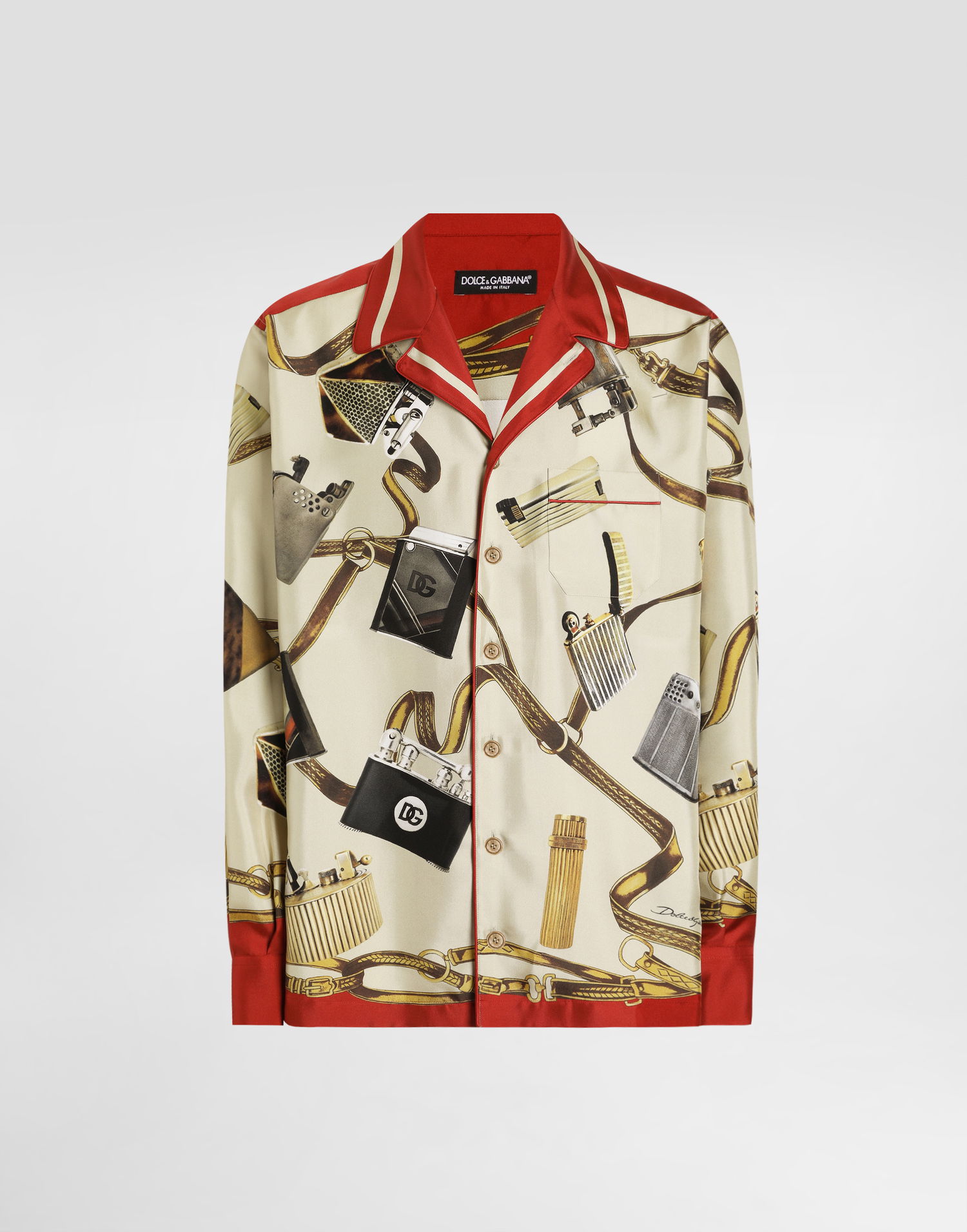Paita Dolce & Gabbana Dolce & Gabbana Men's Silk Shirt with Lighter and Belt Print Monivärinen | G5IF1THI1VNHH5HX, 0