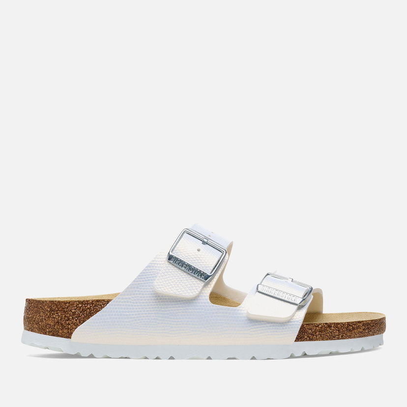 Tennarit ja kengät Birkenstock Women's Arizona Slim Fit Shiny Lizard Emboss Double Strap Sandals - White - UK 3.5 Harmaa | 1026500