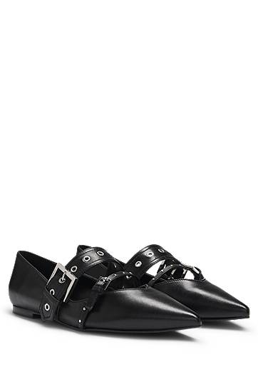 Vaatteet ja asusteet BOSS Nappa Leather Ballerina Pumps with Buckled Straps Musta | 50536400