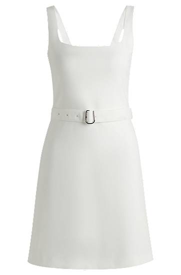 Mekko BOSS Square Neck Belted A-Line Dress Valkoinen | 50537631