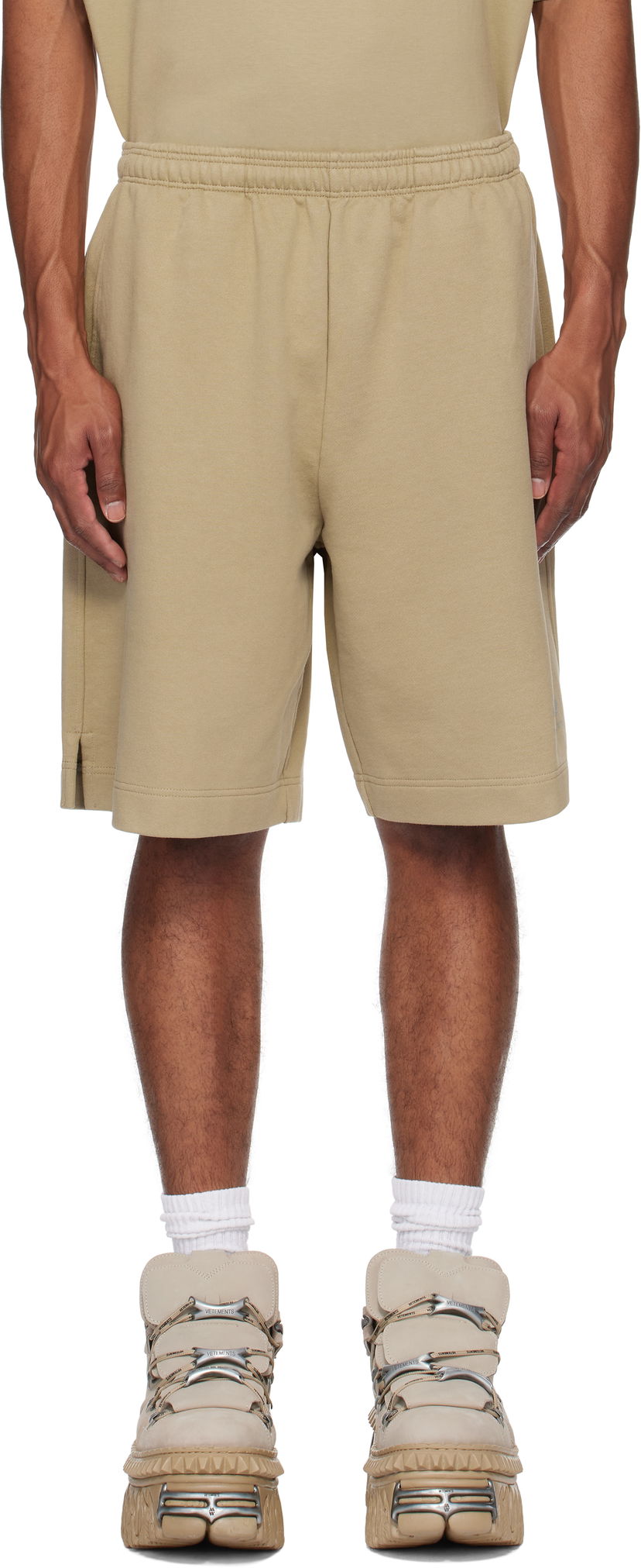 Shortsit VETEMENTS Oval Logo Shorts Beige | UA66SS600T