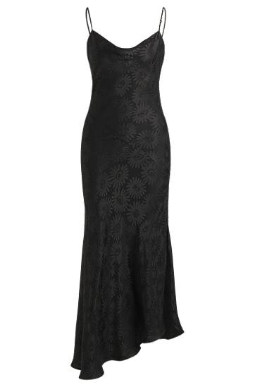 Mekko BOSS Floral Jacquard Asymmetrical Hem Dress Musta | 50542863