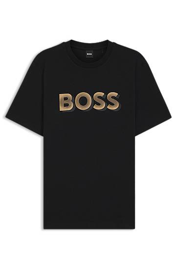 T-paita BOSS Mercerised-cotton T-shirt with logo artwork Musta | 50551902