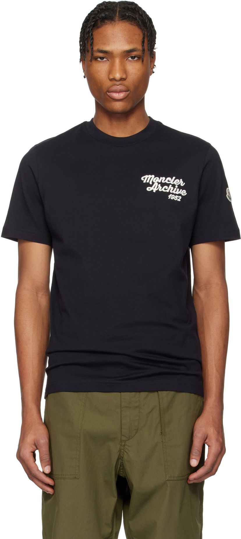 T-paita Moncler Moncler Archive Embroidered Logo Cotton T-Shirt Musta | K10918C0006389AJS