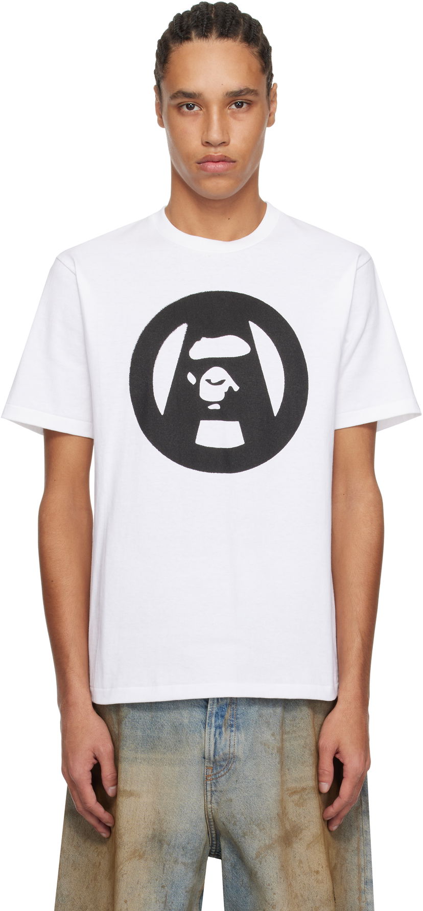 T-paita BAPE A Bathing Ape Stencil Circle Ape Face T-Shirt Valkoinen | 001TEL301053M