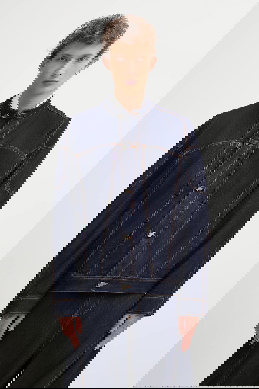 Takki ADER ERROR Transitional Mandarin Collar Denim Jacket with Contrast Stitching Tummansininen | BO01FWJK0105BL, 0