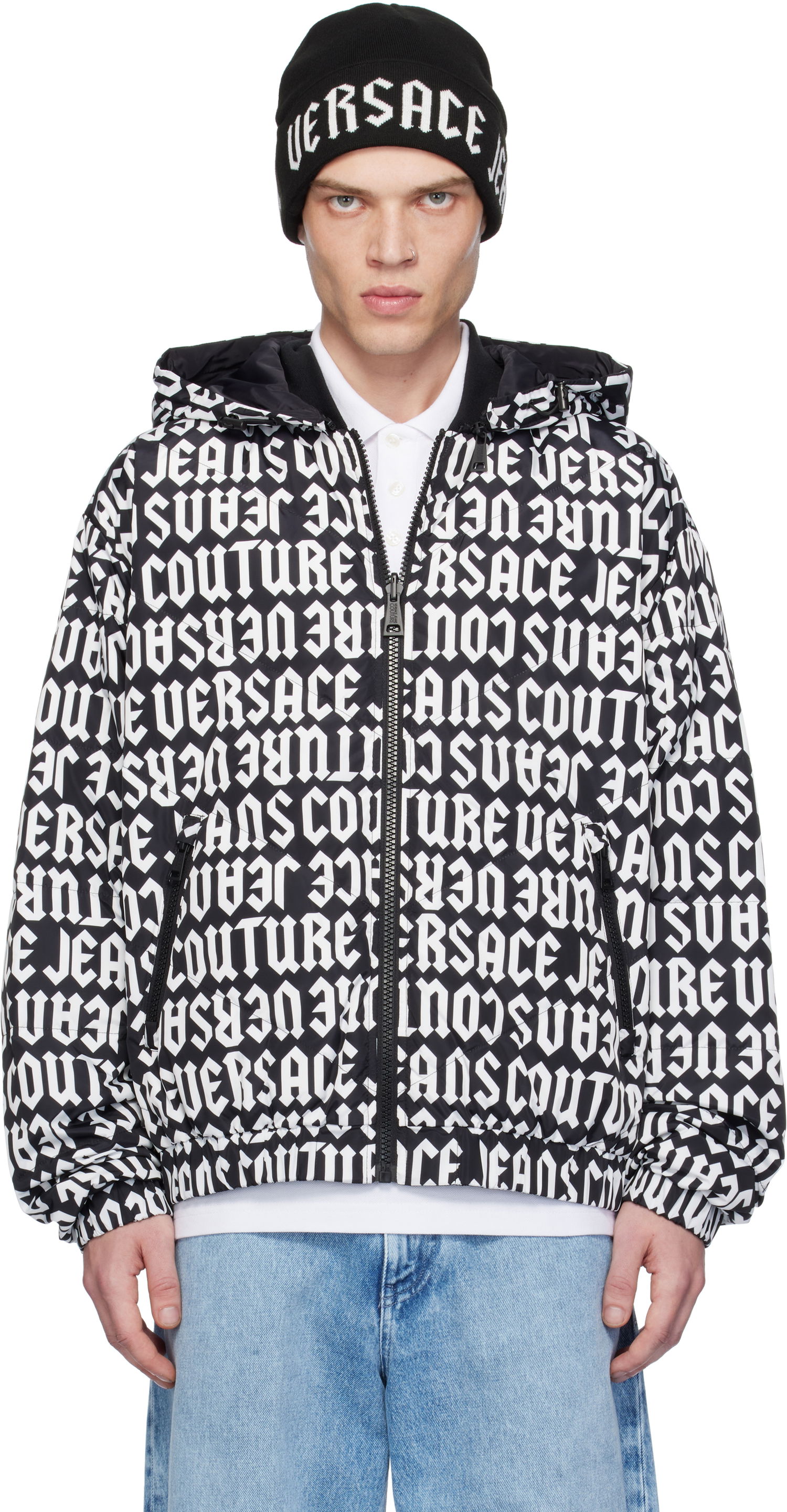 Bomber-takki Versace Reversible Monogram Down Jacket Musta | E77GAUD16_ECQD53, 0