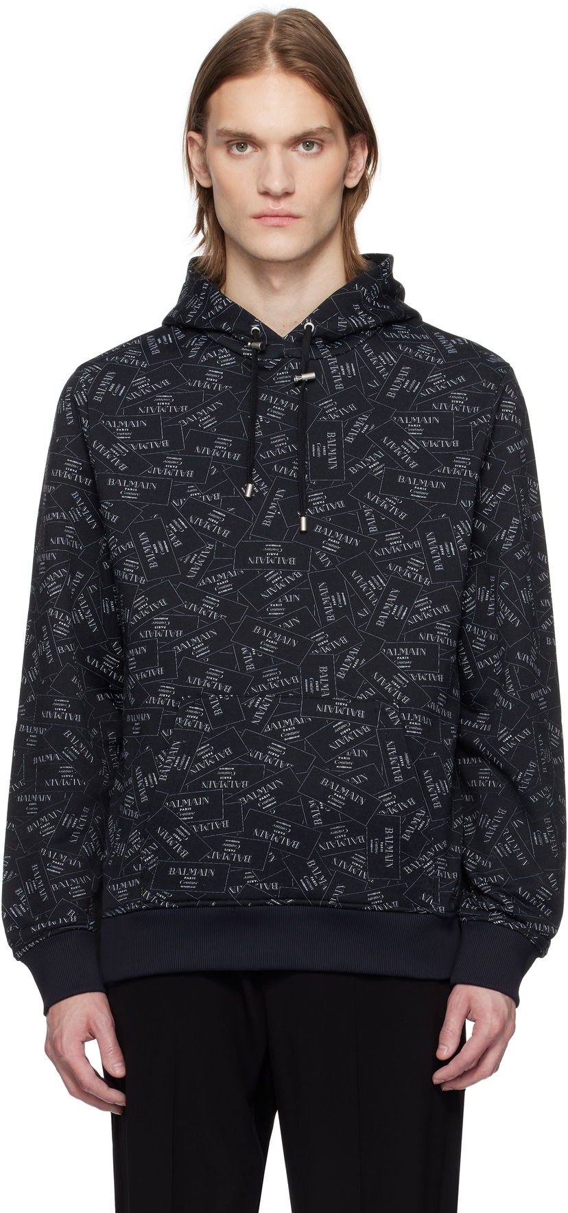 Huppari Balmain Balmain All-Over Label Print Hoodie Musta | EH1JT047GE38