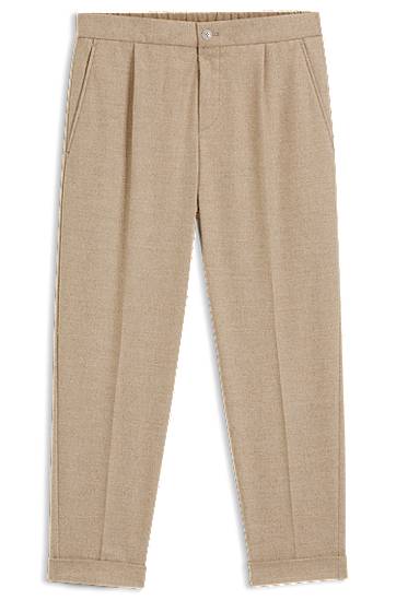 Housut BOSS Tapered-fit pleated trousers in stretch flannel with cuffed hem Beige | 50527924