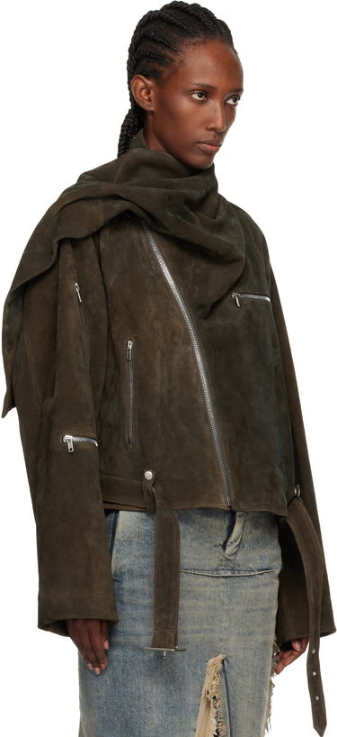 Takki Rick Owens Concordians Cropped Scarf Flight Suede Jacket Ruskea | RO02E4793 LCSI, 1