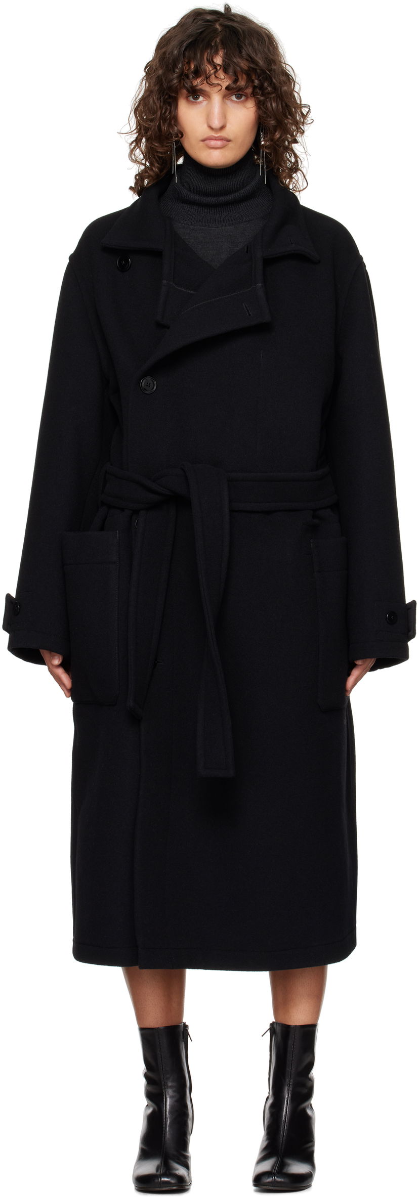 Takit LEMAIRE Lemaire Wrap Coat Musta | CO1037 LF1116