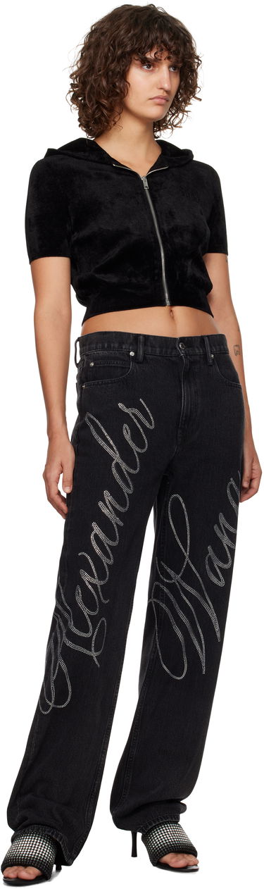 Huppari Alexander Wang Alexander Wang.t Cropped Velour Zip-Up Hoodie Musta | 4KC4243003, 3