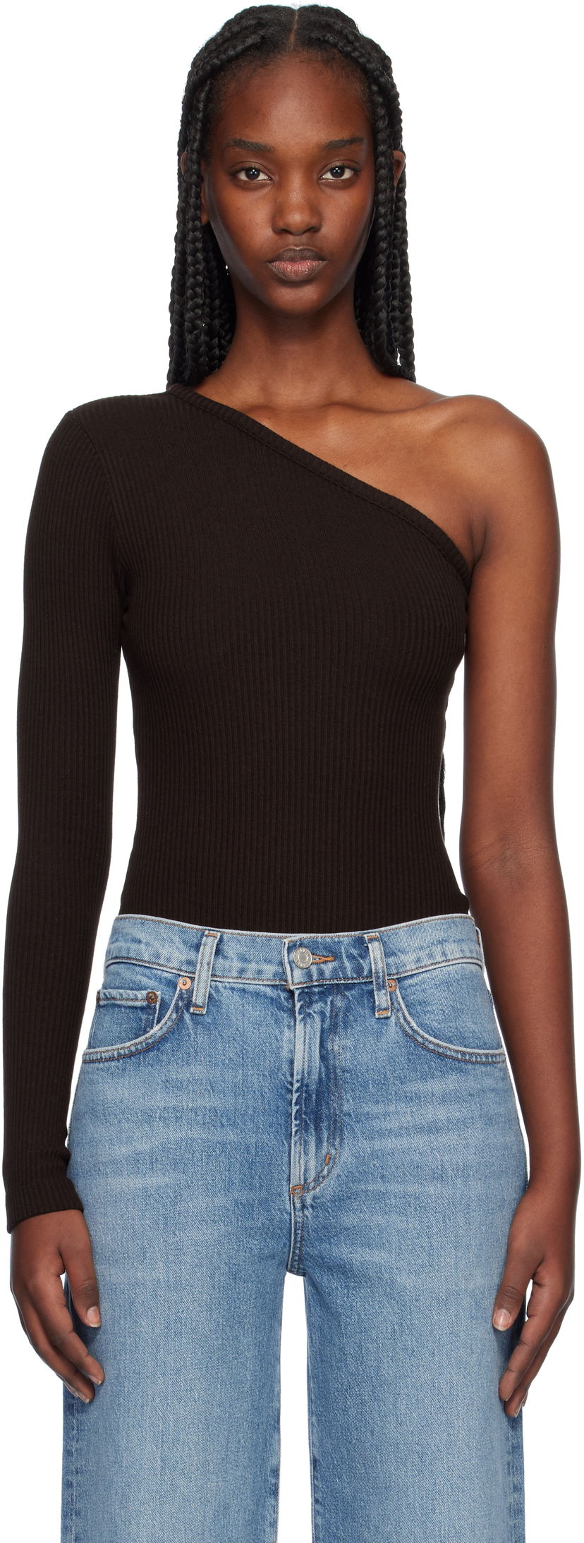 Tankkitoppi AGOLDE One Shoulder Ribbed Bodysuit Musta | A7293-3048