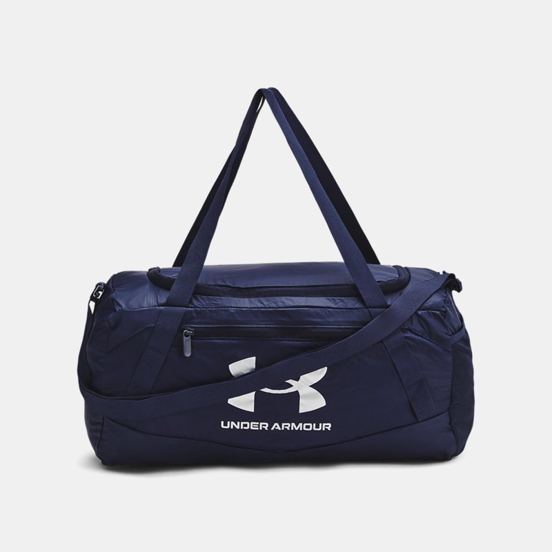 Reput ja laukut Under Armour Hustle 5.0 verstaubare XS Duffle-Tasche Midnight Blaue Marine / Metallisch Silber EINHEITSGRÖSSE Musta | 1381927-410