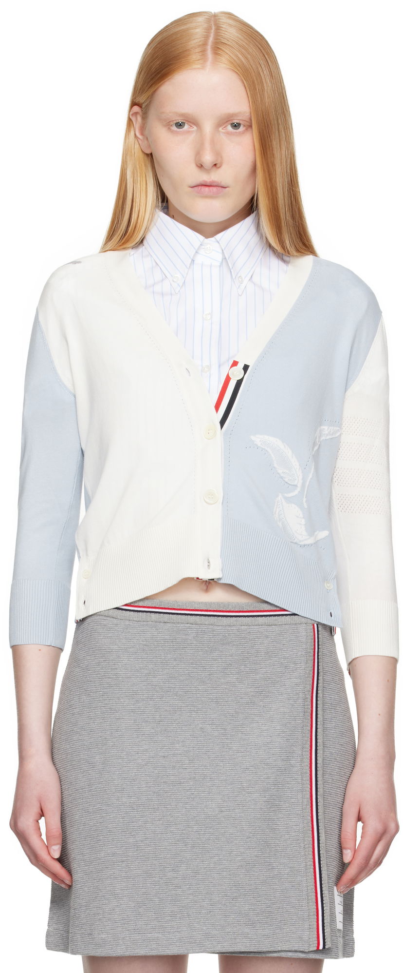 Villapaita Thom Browne Thom Browne Funmix Feather Pointelle Cardigan Valkoinen | FKC651F-Y3036