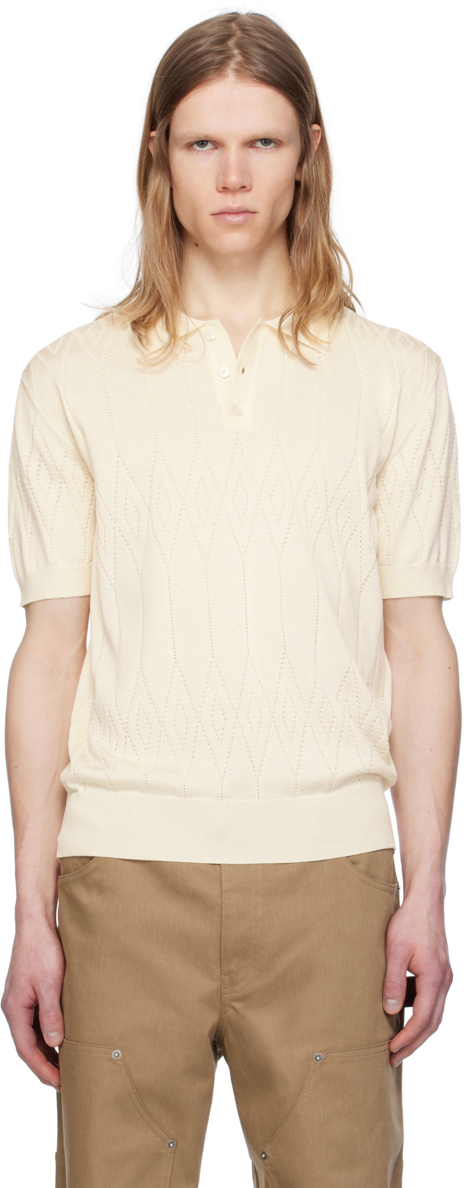 Poolopaita Golden Goose Golden Goose Argyle Knit Short Sleeve Polo Beige | GMP01412.P001834.11560, 0