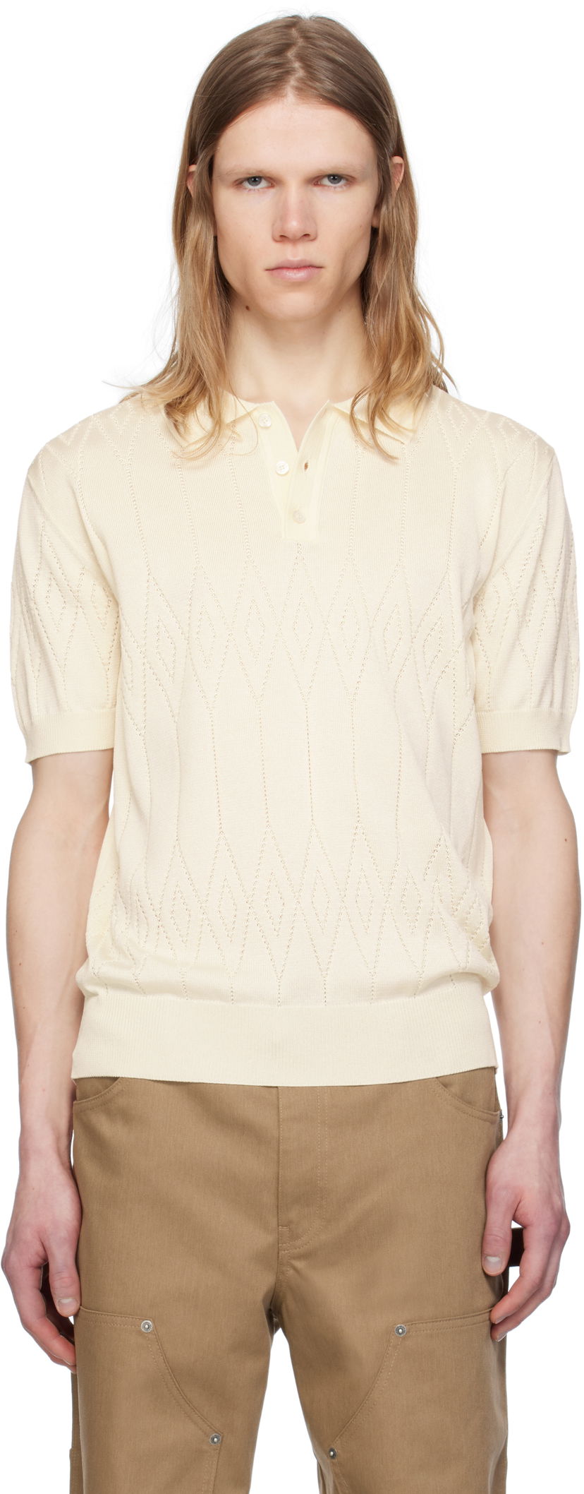 Poolopaita Golden Goose Golden Goose Argyle Knit Short Sleeve Polo Beige | GMP01412.P001834.11560