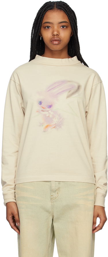 Villapaita We11done We11done Crewneck Long Sleeve T-Shirt with Bunny Print Beige | WD-TT1-23-792-U-IV, 0