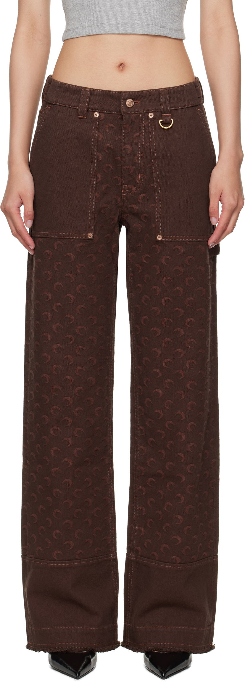 Cargo housut Marine Serre Marine Serre Moon Jacquard Twill Workwear Cargo Pants Ruskea | WPA141B CWOV0063