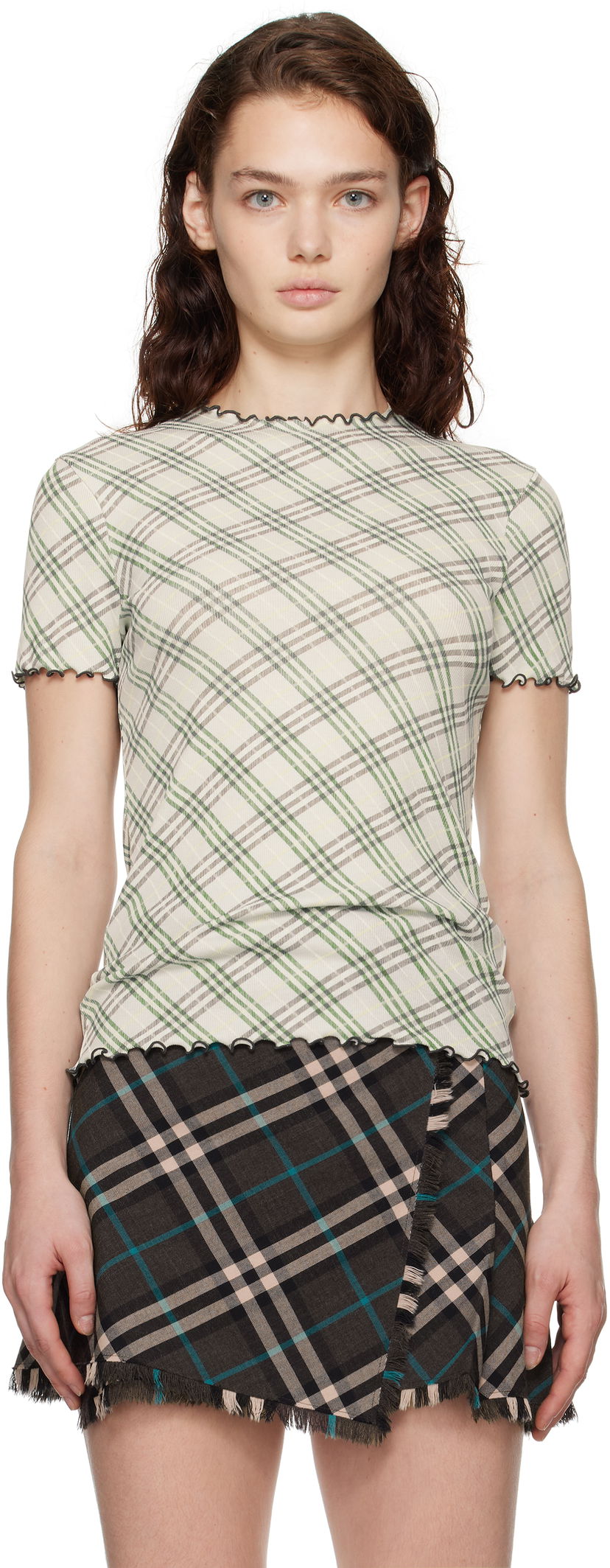 T-paita Burberry Check Lettuce Edge T-shirt Vihreä | 8101024