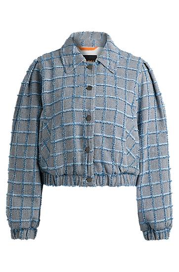 Bomber-takki BOSS Tweed Cropped Jacket Sininen | 50518962