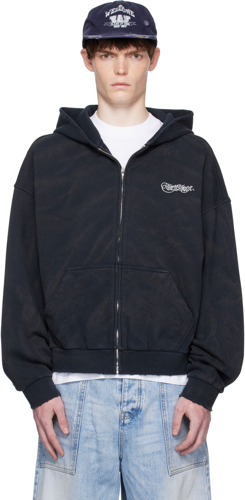Huppari We11done We11done Gothic Logo Zip-Up Hoodie Musta | WD-TJ2-25-845-U-NV