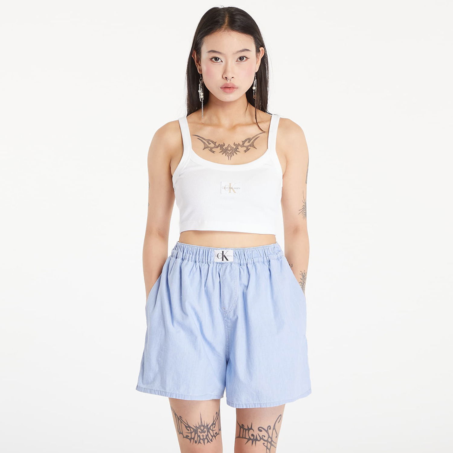 Crop top CALVIN KLEIN Ribbed Cotton Bralette Top Bright White Valkoinen | J20J223558 YAF, 0