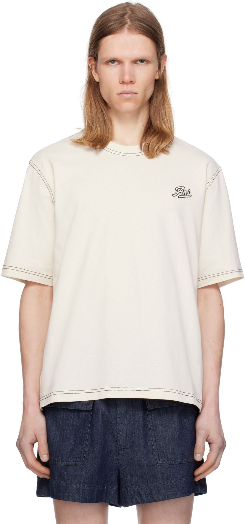 T-paita AMI AMI Paris Signature Cotton T-Shirt Beige | HTS029.JE0118