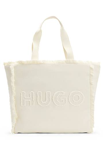 Kangaskassi BOSS HUGO Fringed Canvas Tote Bag Valkoinen | 50541867