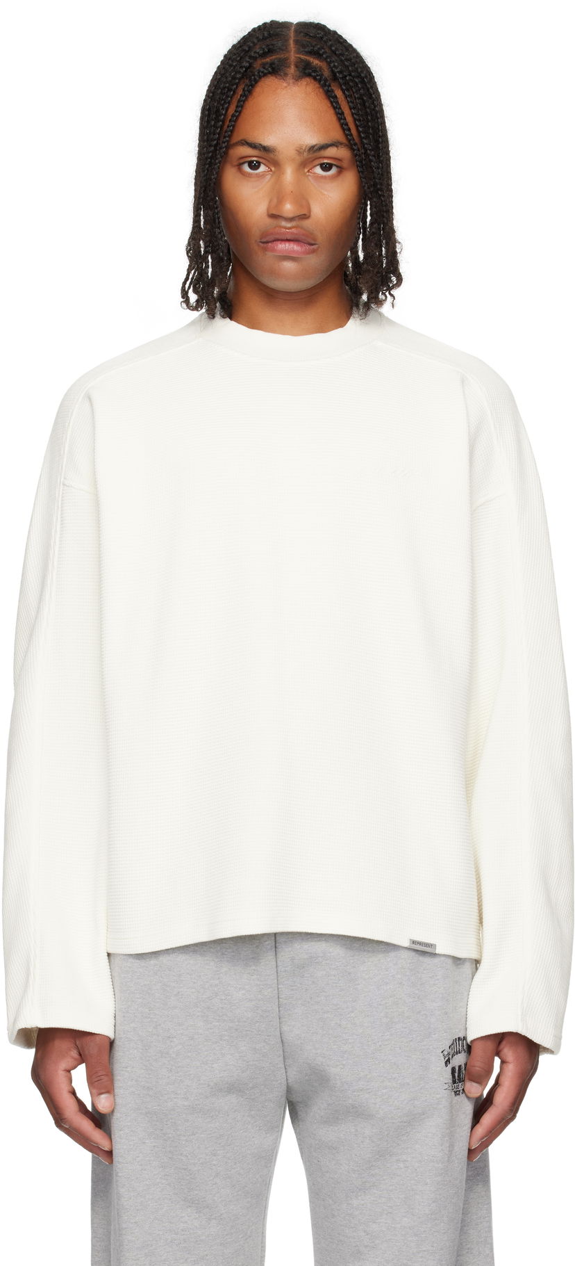 T-paita Represent Clo Represent Waffle Long Sleeve T-Shirt Valkoinen | MLM41209